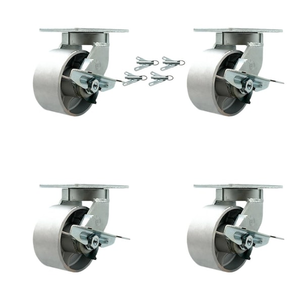 Service Caster 6'' Heavy Duty Semi Steel Cast Iron Caster Set with Brake and Swivel Lock, 4PK CRAN-SCC-KP92S630-SSR-SLB-BSL-4 - main